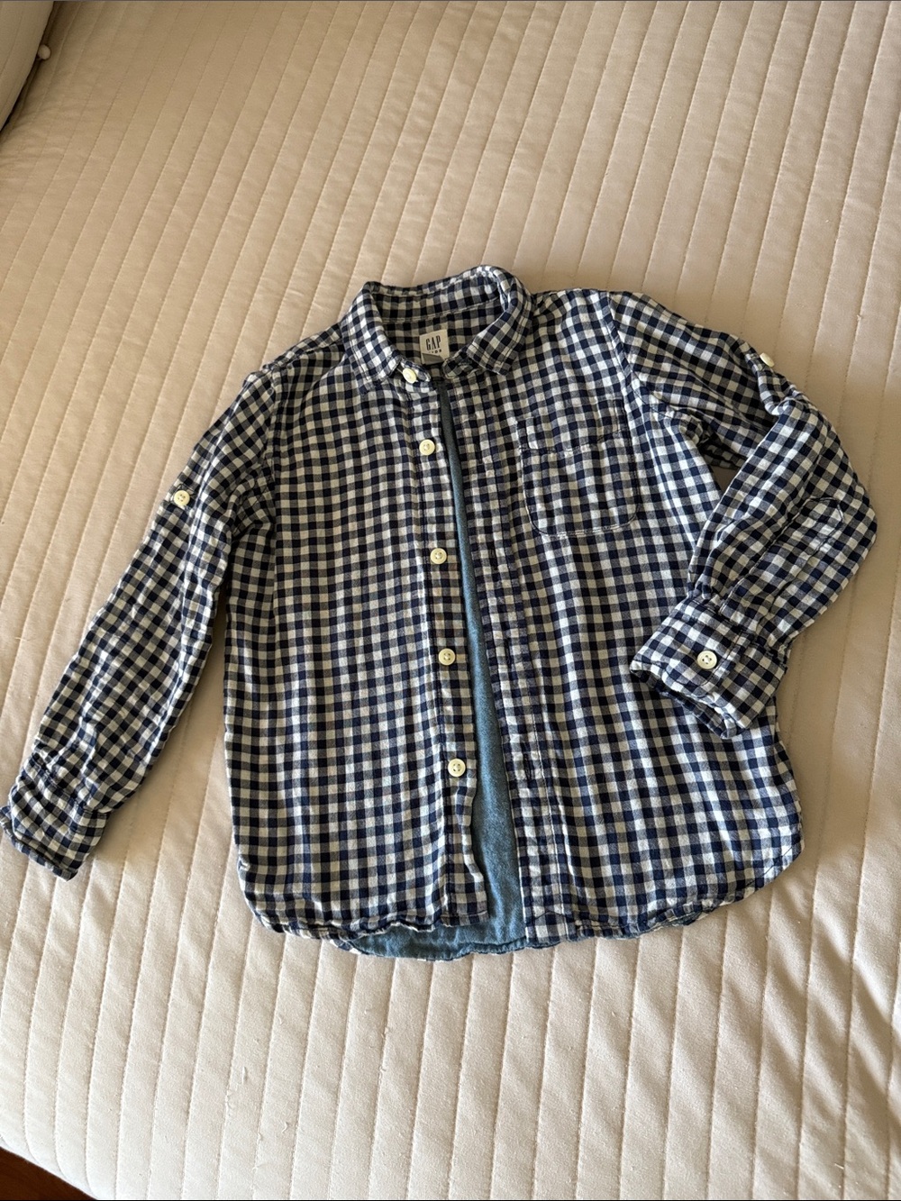 GAP Blue and White Gingham Button-Down Shirt size XS (5-6) boys